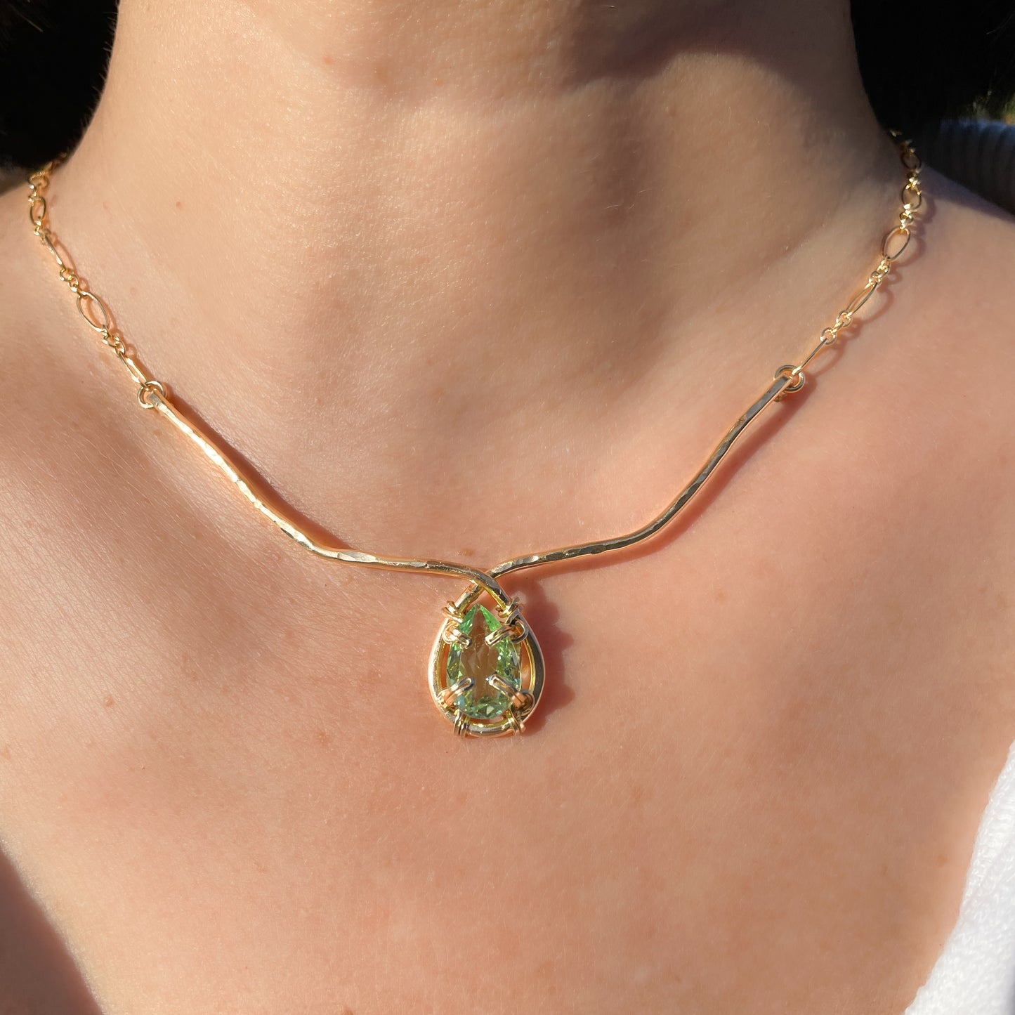 Peridot Wire and Chain Necklace