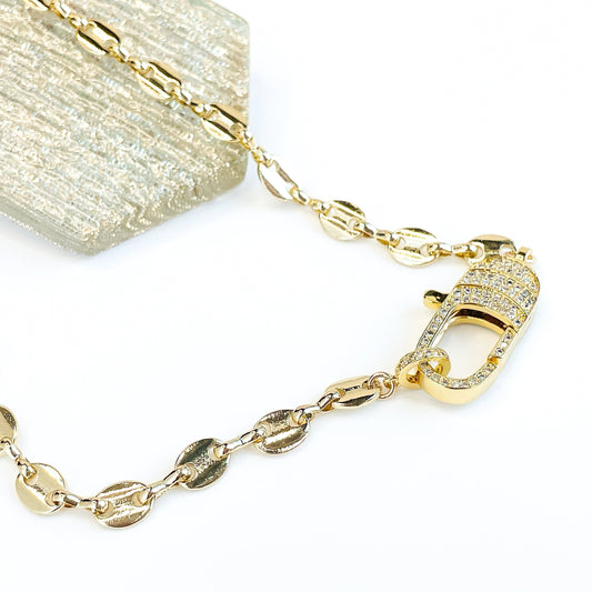 Gold Marine Link Necklace with CZ Lobster Claw Clasp