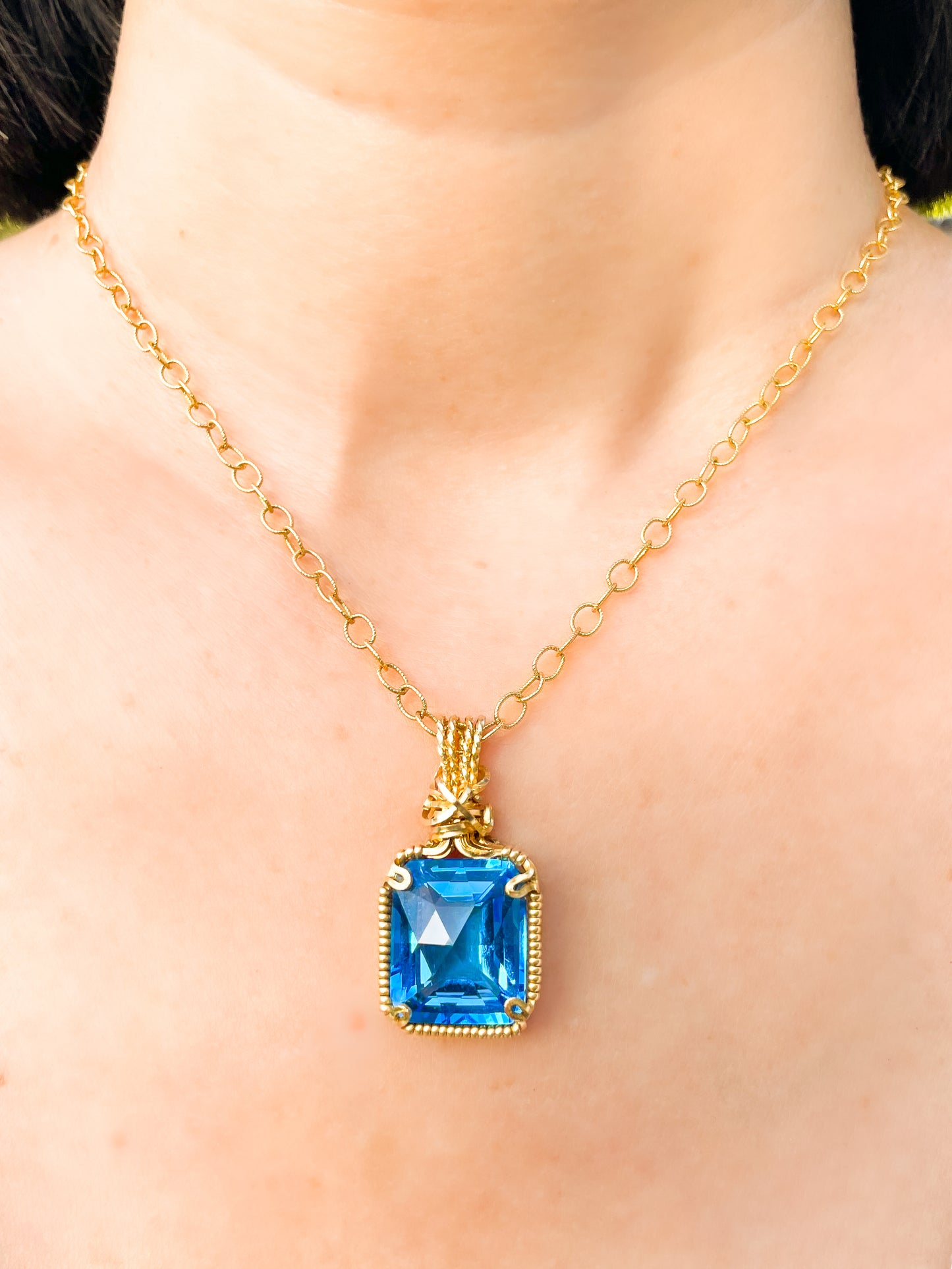 Swiss Blue Topaz Pendant Necklace