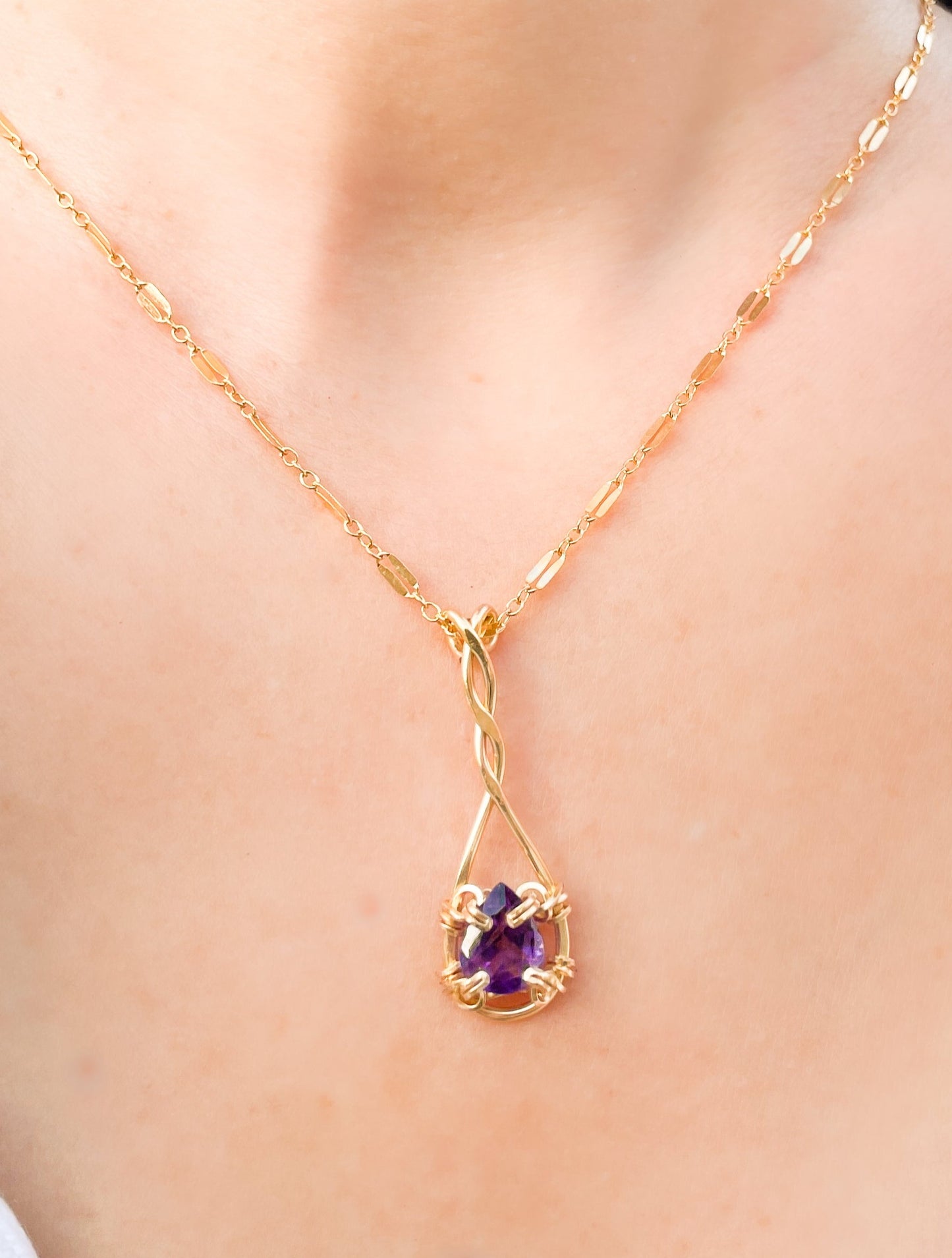 Purple Amethyst Pear Shaped Pendant Necklace