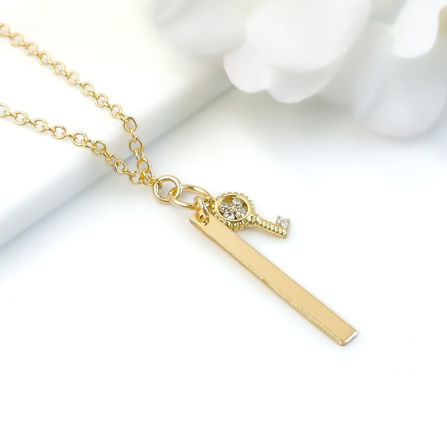 Gold Bar and Key Necklace