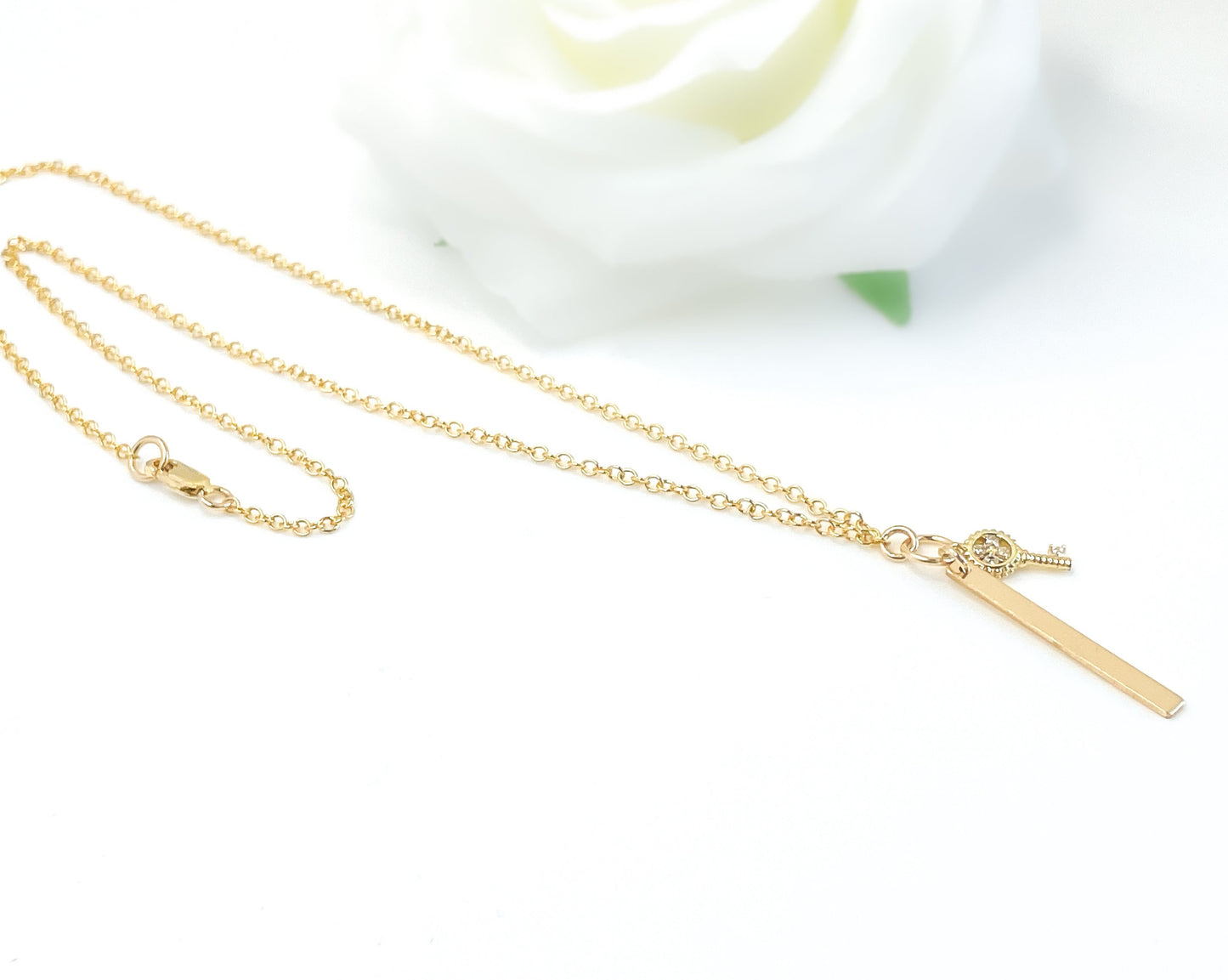 Gold Bar and Key Necklace