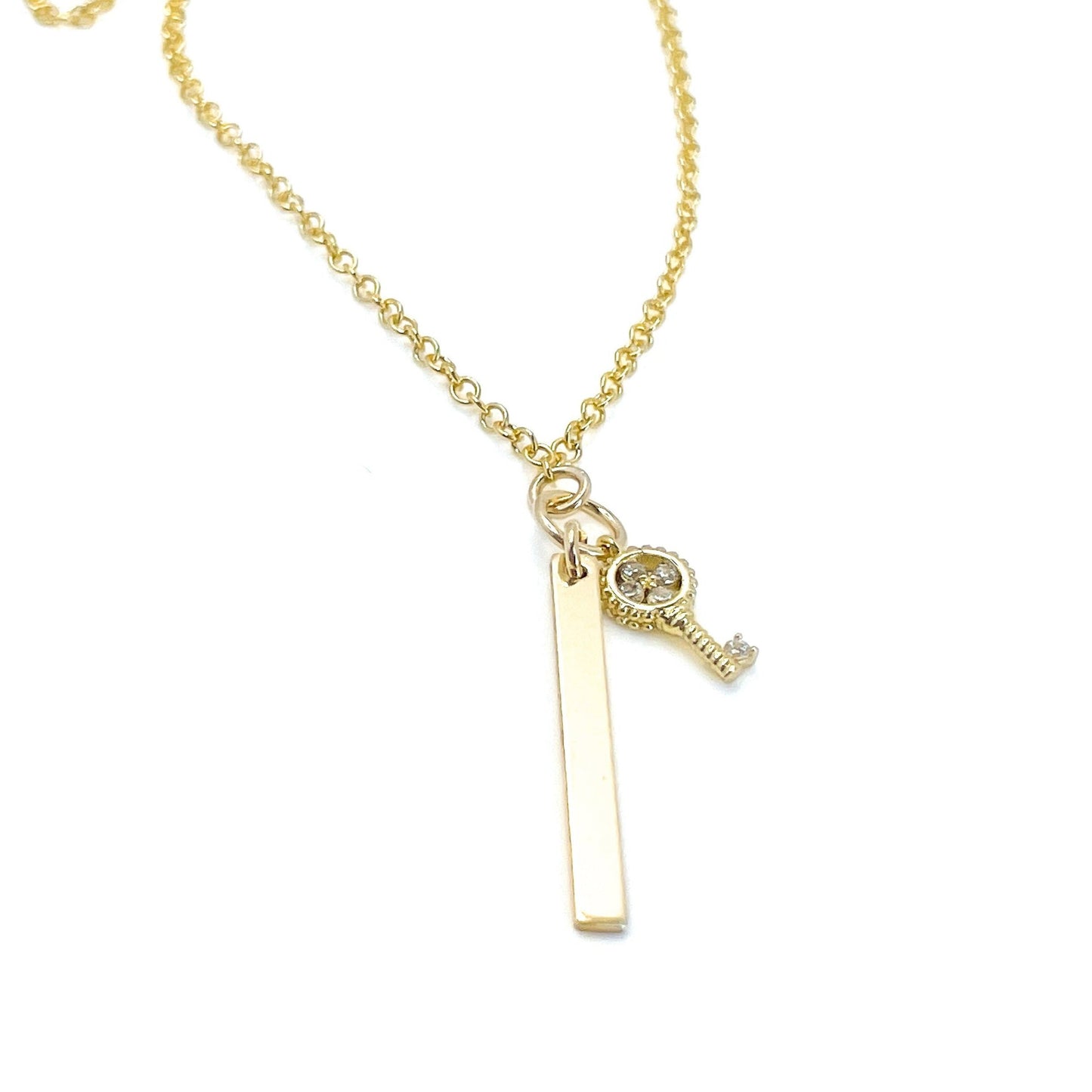 Gold Bar and Key Necklace