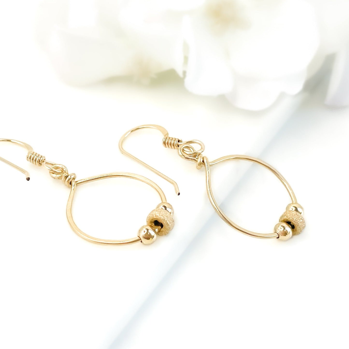 Gold Beaded Dainty Dangle Earrings