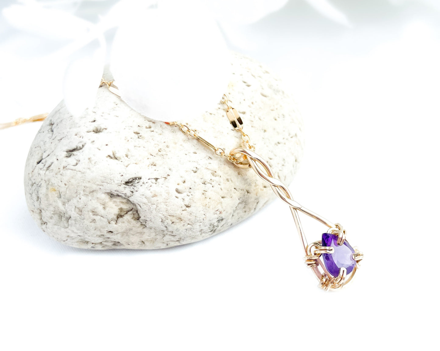 Purple Amethyst Pear Shaped Pendant Necklace