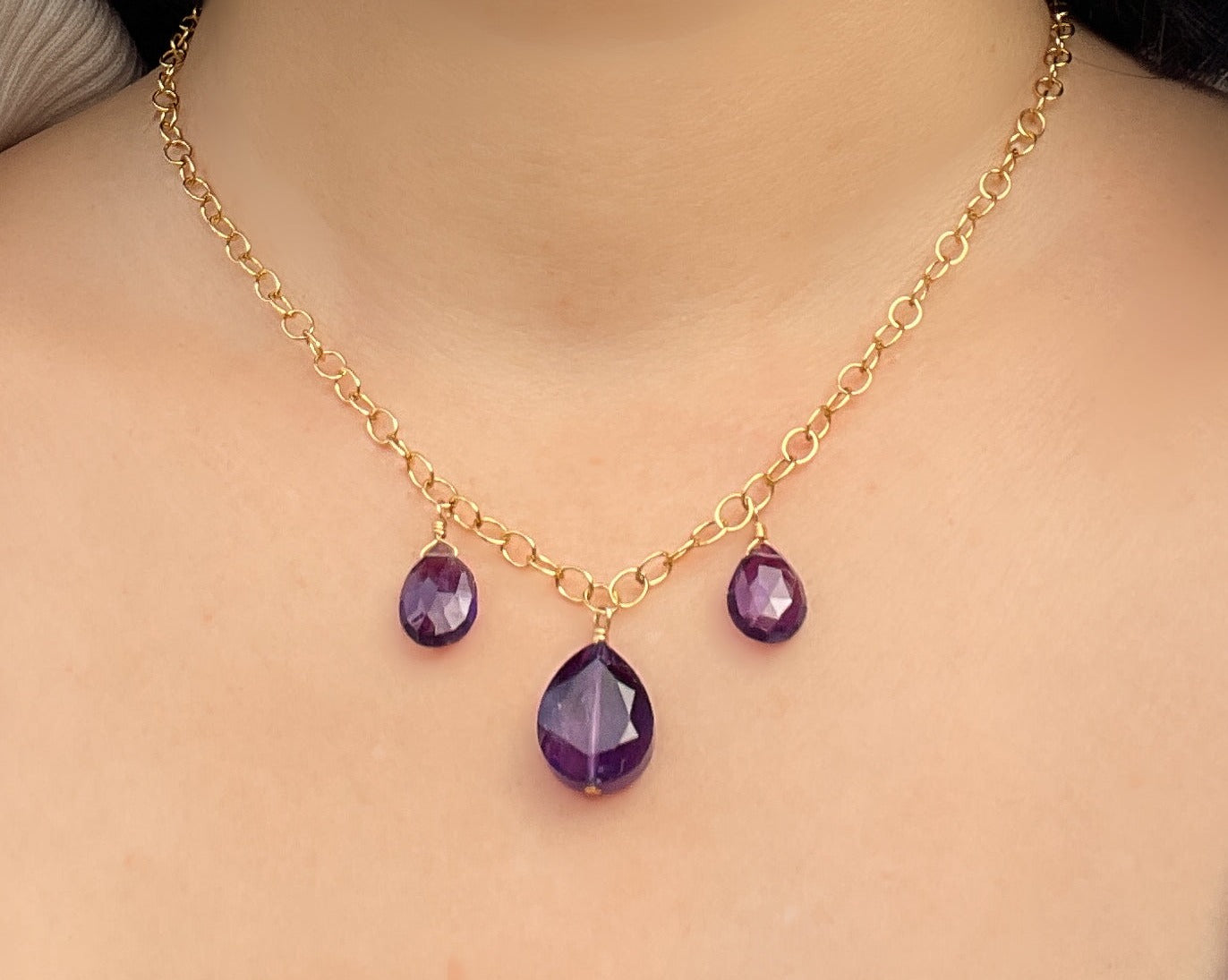 Amethyst Three Drop Necklace