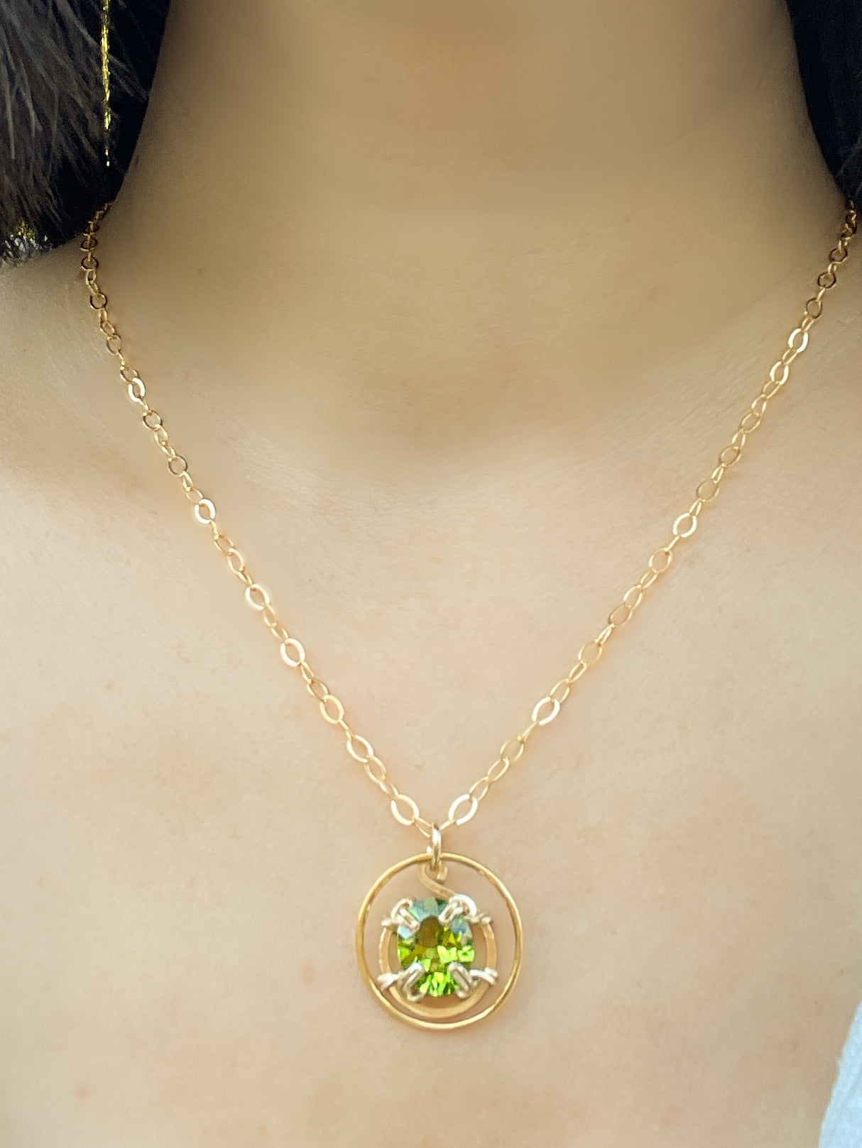 Peridot Circle Ring Pendant Necklace