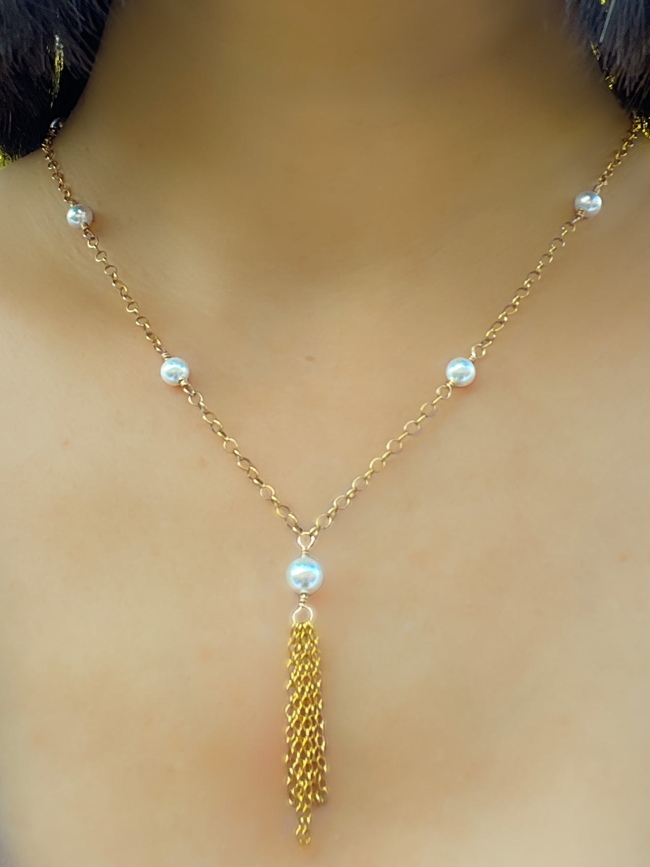 Swarovski White Pearl Fringe Necklace