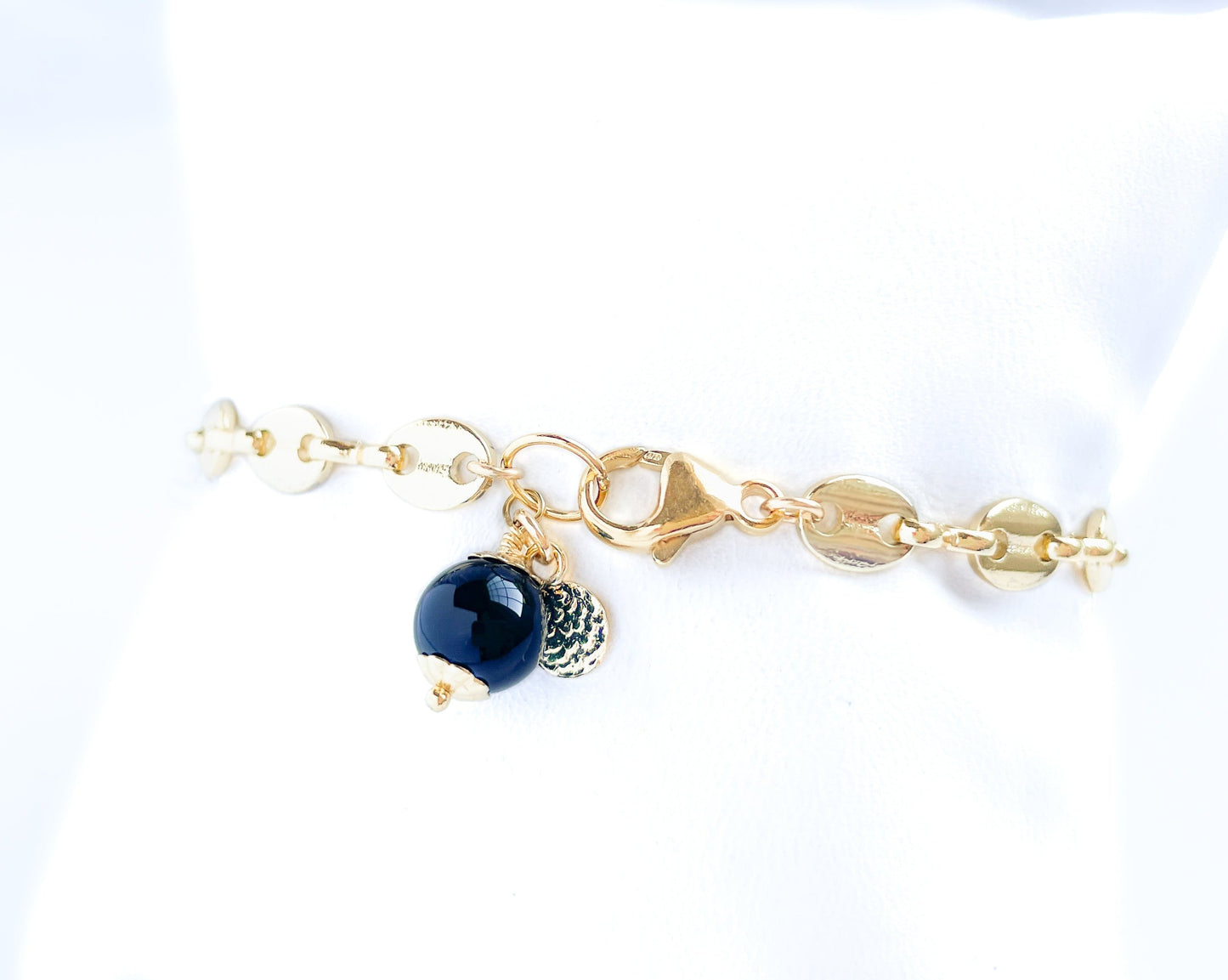 Black Onyx Charm Marine Link Bracelet